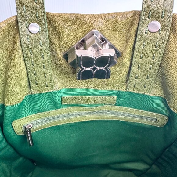 Vintage BCBG Maxazria Pocket Satchel with Logo Turn Lock Green Y2K Cool Slouchy - Picture 9 of 14